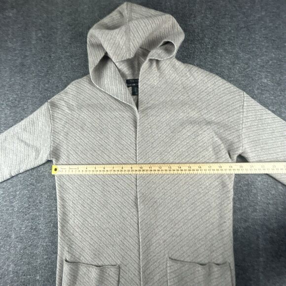 Tahari 100% Cashmere Open Front Long Cardigan Womens Sz XS Beige Hooded 36” Long - Picture 6 of 8